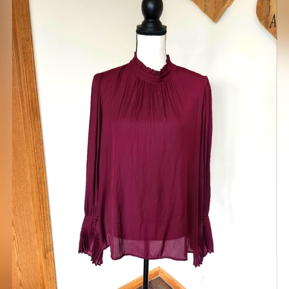 Veronika Maine Burgundy Frill Neck Shirt - Picture 1 of 7